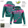 Custom Stitched Teal Pink 3D Pattern Design Torn Paper Style Sports Pullover Sweatshirt Hoodie