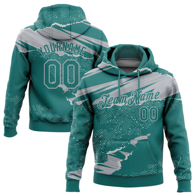 Custom Stitched Teal Gray 3D Pattern Design Torn Paper Style Sports Pullover Sweatshirt Hoodie