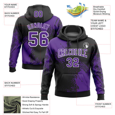 Custom Stitched Black Purple-White 3D Pattern Design Abstract Brush Stroke Sports Pullover Sweatshirt Hoodie