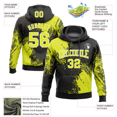 Custom Stitched Black Neon Yellow-White 3D Pattern Design Abstract Brush Stroke Sports Pullover Sweatshirt Hoodie