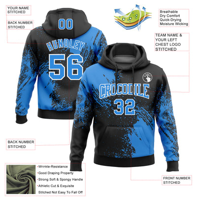 Custom Stitched Black Powder Blue-White 3D Pattern Design Abstract Brush Stroke Sports Pullover Sweatshirt Hoodie