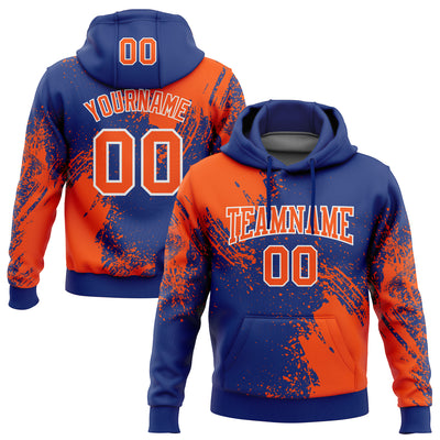 Custom Stitched Royal Orange-White 3D Pattern Design Abstract Brush Stroke Sports Pullover Sweatshirt Hoodie