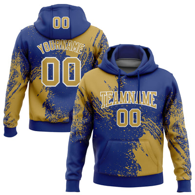 Custom Stitched Royal Old Gold-White 3D Pattern Design Abstract Brush Stroke Sports Pullover Sweatshirt Hoodie