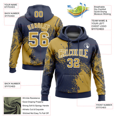 Custom Stitched Navy Old Gold-White 3D Pattern Design Abstract Brush Stroke Sports Pullover Sweatshirt Hoodie