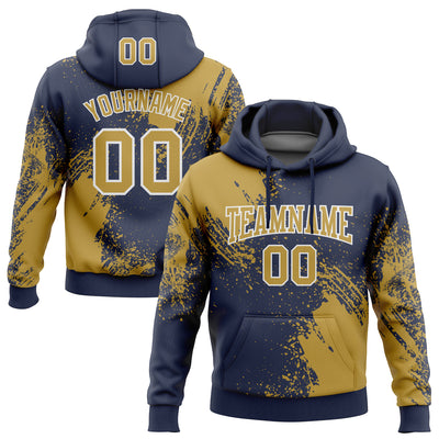 Custom Stitched Navy Old Gold-White 3D Pattern Design Abstract Brush Stroke Sports Pullover Sweatshirt Hoodie