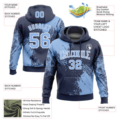 Custom Stitched Navy Light Blue-White 3D Pattern Design Abstract Brush Stroke Sports Pullover Sweatshirt Hoodie