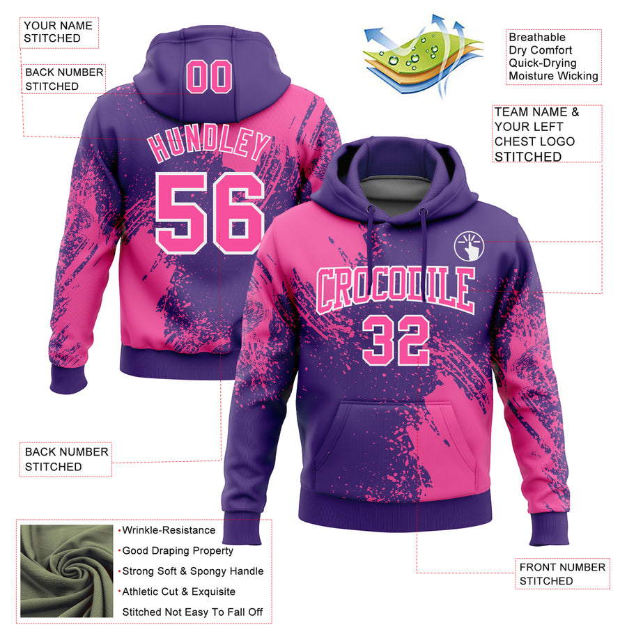 Custom Stitched Purple Pink-White 3D Pattern Design Abstract Brush Stroke Sports Pullover Sweatshirt Hoodie