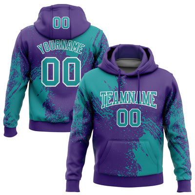 Custom Stitched Purple Teal-White 3D Pattern Design Abstract Brush Stroke Sports Pullover Sweatshirt Hoodie