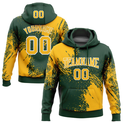 Custom Stitched Green Gold-White 3D Pattern Design Abstract Brush Stroke Sports Pullover Sweatshirt Hoodie