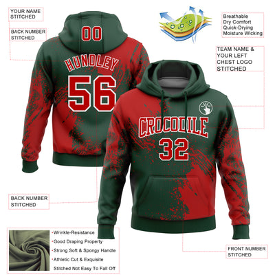 Custom Stitched Green Red-White 3D Pattern Design Abstract Brush Stroke Sports Pullover Sweatshirt Hoodie