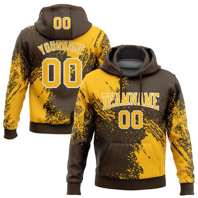 Custom Stitched Brown Gold-White 3D Pattern Design Abstract Brush Stroke Sports Pullover Sweatshirt Hoodie