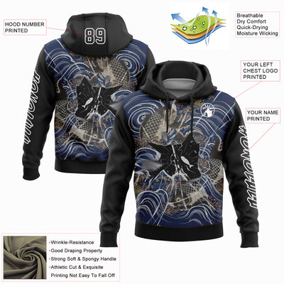 Custom Stitched Black White 3D Carp Fish Fishing Sports Pullover Sweatshirt Hoodie