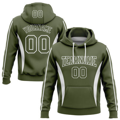 Custom Stitched Olive White 3D Pattern Design Color Blocking Stripe Sports Pullover Sweatshirt Hoodie