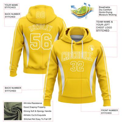 Custom Stitched Gold White 3D Pattern Design Color Blocking Stripe Sports Pullover Sweatshirt Hoodie