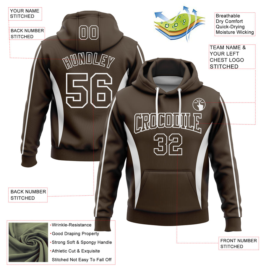 Custom Stitched Brown White 3D Pattern Design Color Blocking Stripe Sports Pullover Sweatshirt Hoodie