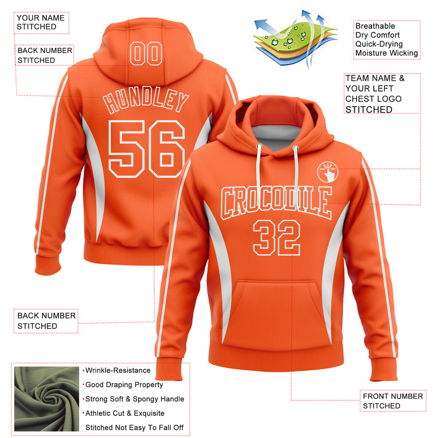 Custom Stitched Orange White 3D Pattern Design Color Blocking Stripe Sports Pullover Sweatshirt Hoodie