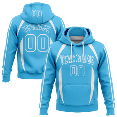 Custom Stitched Sky Blue White 3D Pattern Design Contrast Color Stripe Sports Pullover Sweatshirt Hoodie