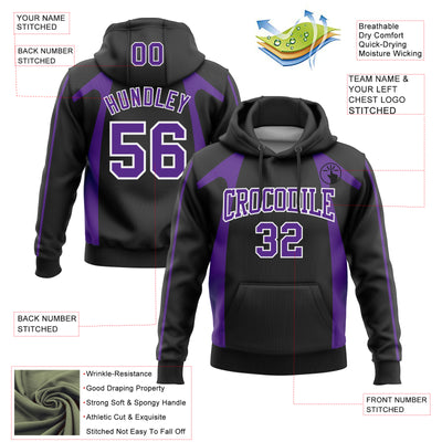 Custom Stitched Black Purple-White 3D Pattern Design Segmentation Patchwork Stripe Sports Pullover Sweatshirt Hoodie