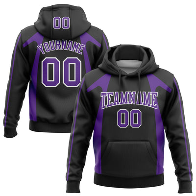 Custom Stitched Black Purple-White 3D Pattern Design Segmentation Patchwork Stripe Sports Pullover Sweatshirt Hoodie