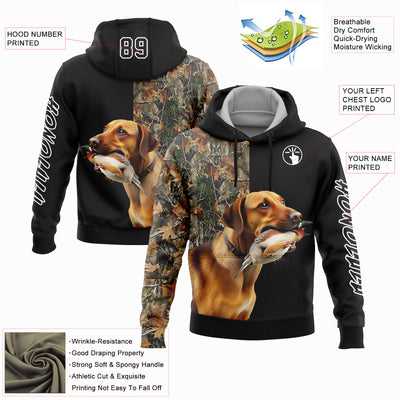 Custom Stitched Black White 3D Pheasant Hunting With Dog Sports Pullover Sweatshirt Hoodie