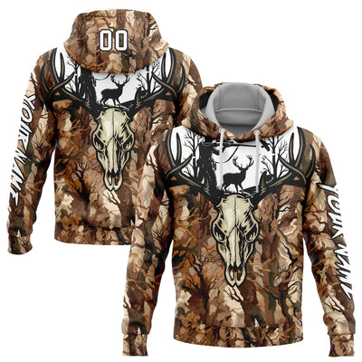 Custom Stitched Camo White-Black 3D Gun Hunter Deer Hunting Sports Pullover Sweatshirt Hoodie