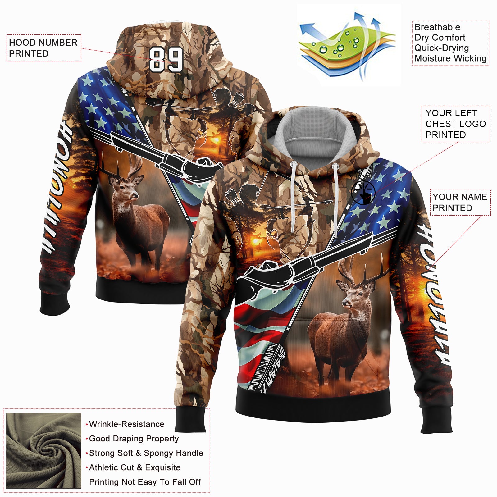 Custom Camouflage Hooded Sweater--Pullover and Zip Up Options- Direct To Garment online Printing