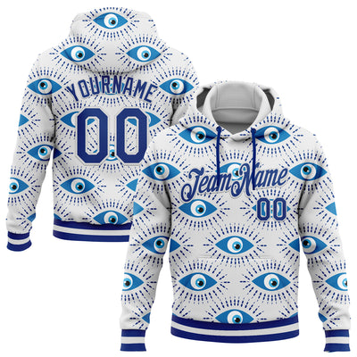 Custom Stitched White Royal 3D Pattern Design Evil Eyes Sports Pullover Sweatshirt Hoodie