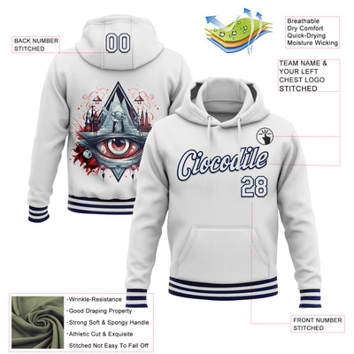 Custom Stitched White Navy 3D Pattern Design Evil Eyes Sports Pullover Sweatshirt Hoodie