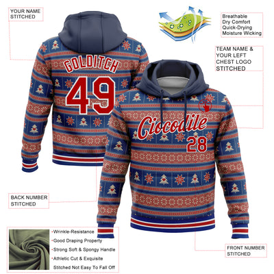 Custom Stitched Navy Red-White 3D Christmas Sports Pullover Sweatshirt Hoodie