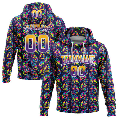 Custom Stitched Purple Gold-White Fade 3D Pattern Design Colorful Animal Cat Sports Pullover Sweatshirt Hoodie