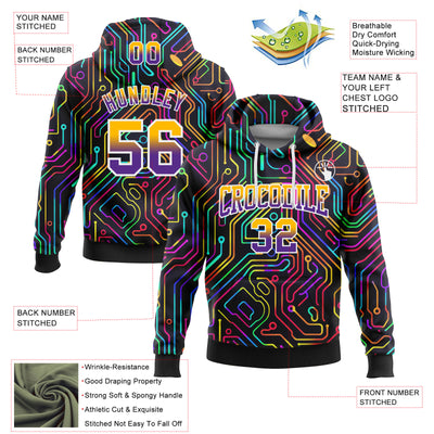 Custom Stitched Black Gold-Purple Fade 3D Pattern Design Colorful Line Shapes Sports Pullover Sweatshirt Hoodie