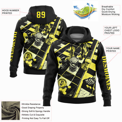 Custom Stitched Black Light Yellow 3D Chess International Chess Day Sports Pullover Sweatshirt Hoodie