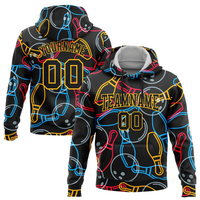 Custom Stitched Black Gold 3D Bowling Sports Pullover Sweatshirt Hoodie