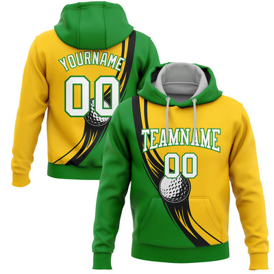 Custom Stitched Yellow White-Grass Green 3D Golf Ball Sports Pullover Sweatshirt Hoodie