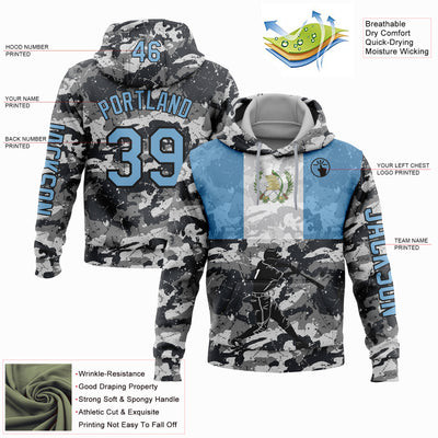 Custom Stitched Camo Light Blue-Black 3D Guatemala Guatemalan Flag Sports Pullover Sweatshirt Salute To Service Hoodie