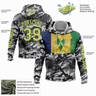 Custom Stitched Camo Yellow-Grass Green 3D Saint Vincent And The Grenadines Flag Sports Pullover Sweatshirt Salute To Service Hoodie