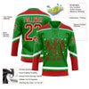 Custom Grass Green Red-White Funny Christmas 3D Hockey Lace Neck Jersey