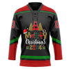 Custom Black Red-Grass Green Funny Christmas 3D Hockey Lace Neck Jersey