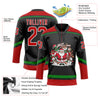 Custom Black Red-Grass Green Funny Christmas 3D Hockey Lace Neck Jersey