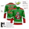 Custom Grass Green Red-White Funny Christmas 3D Hockey Lace Neck Jersey