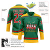 Custom Kelly Green Red-Gold Funny Christmas 3D Hockey Lace Neck Jersey