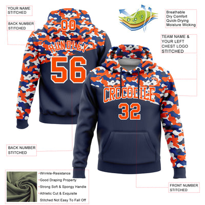 Custom Stitched Camo Orange Navy-Royal 3D Sports Pullover Sweatshirt Salute To Service Hoodie