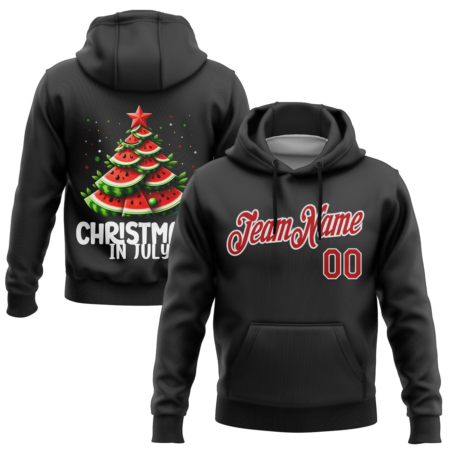 Custom Stitched Black Red-White Funny Christmas 3D Sports Pullover Sweatshirt Hoodie