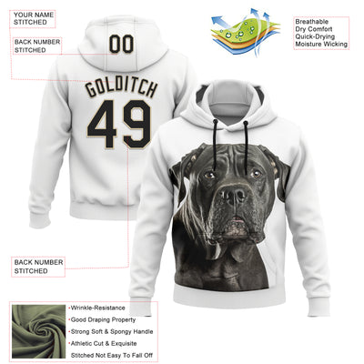 Custom Stitched White Black-Cream 3D Pattern Design Italiano Cane Corso Dog Sports Pullover Sweatshirt Hoodie