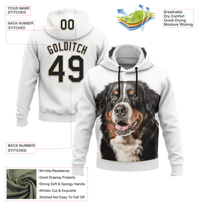 Custom Stitched White Black-Cream 3D Pattern Design Bernese Mountain Dog Sports Pullover Sweatshirt Hoodie