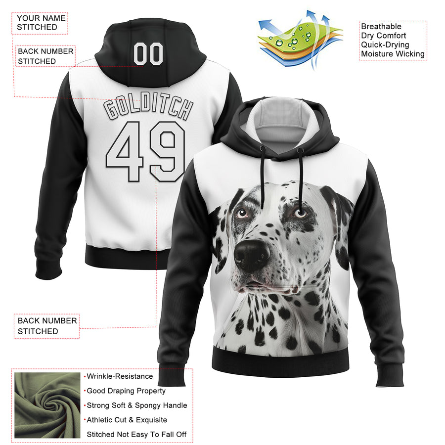 Custom Stitched White Black 3D Pattern Design Dalmatian Dog Sports Pullover Sweatshirt Hoodie