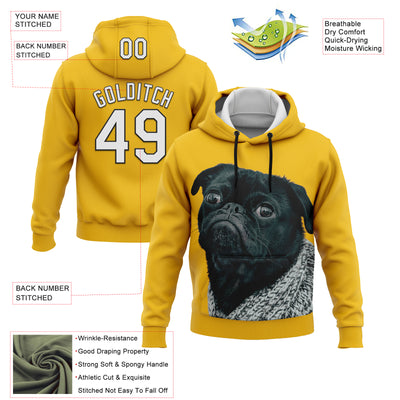 Custom Stitched Yellow White-Black 3D Pattern Design Pug Dog Sports Pullover Sweatshirt Hoodie