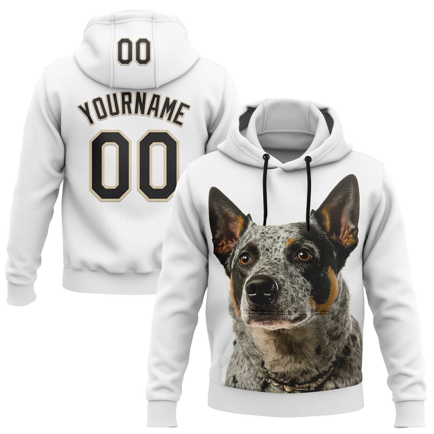 Custom Stitched White Black-Cream 3D Pattern Design Australian Cattlel Dog Sports Pullover Sweatshirt Hoodie