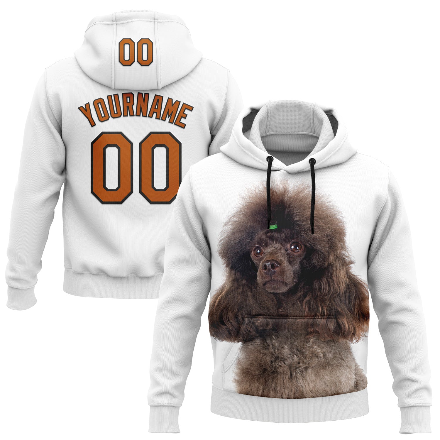 Custom Stitched White Texas Orange-Black 3D Pattern Design Poodle Dog Sports Pullover Sweatshirt Hoodie