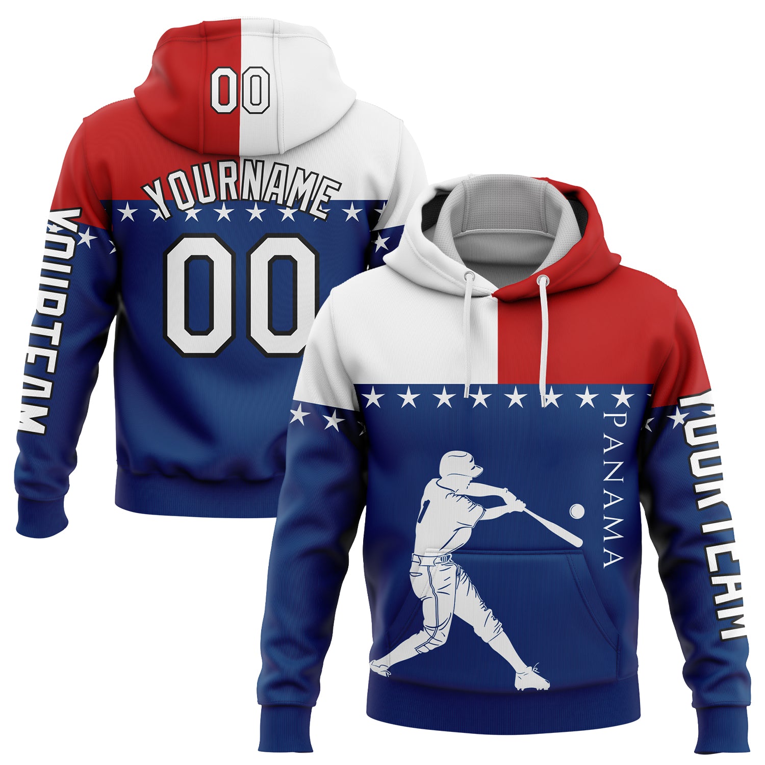 Custom Stitched US Navy Blue Red-Black 3D Panama Panamanian Flag Sports Pullover Sweatshirt Hoodie